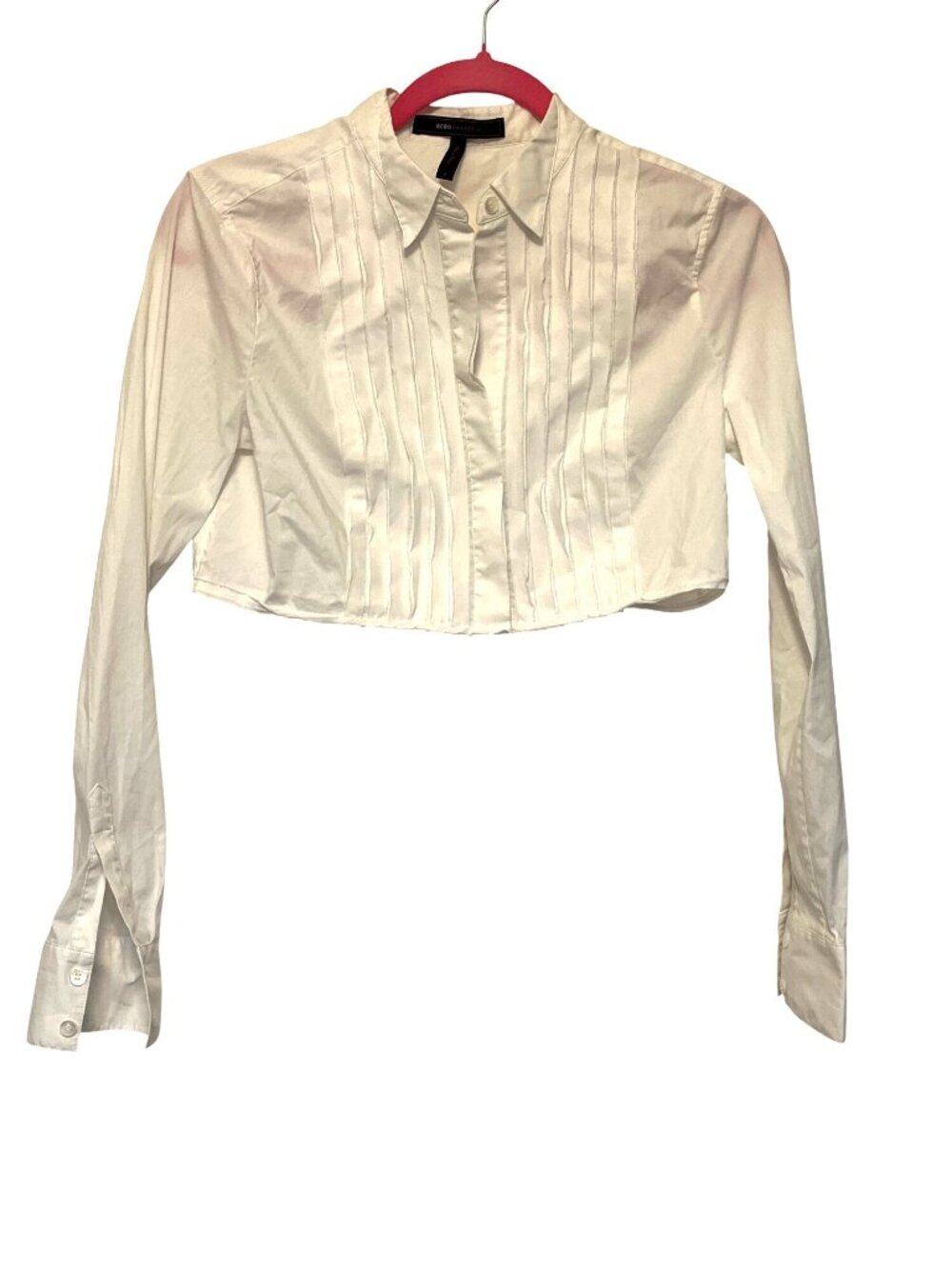 BCBG Max Azria White Cropped Tailored Long Sleeve Button-Up Shirt Size S